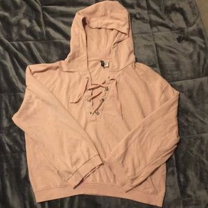 H&M DIVIDED pink big sleeve tie hoodie Medium